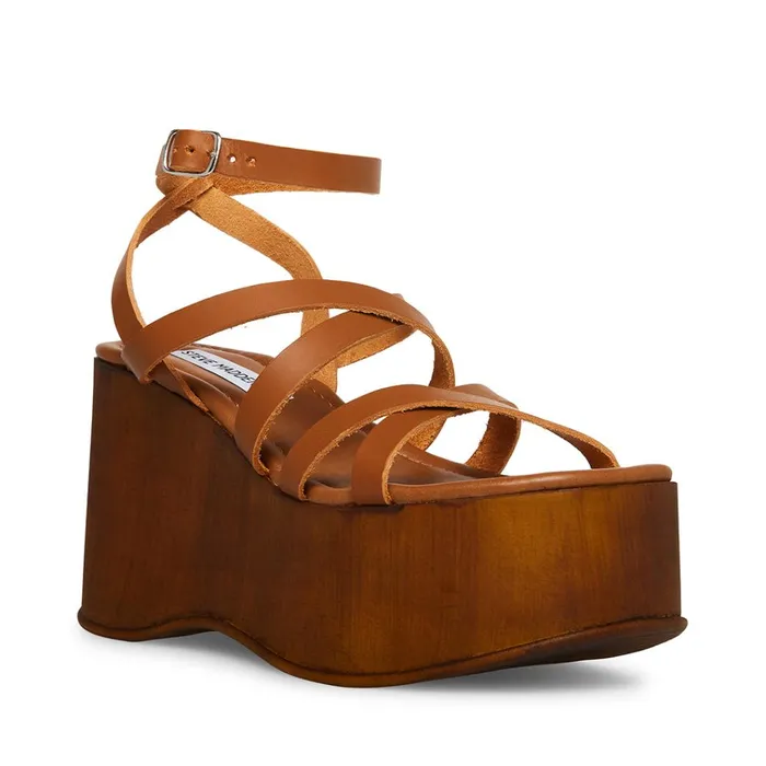 Womens Avril Cognac Leather Steve Madden Sandals