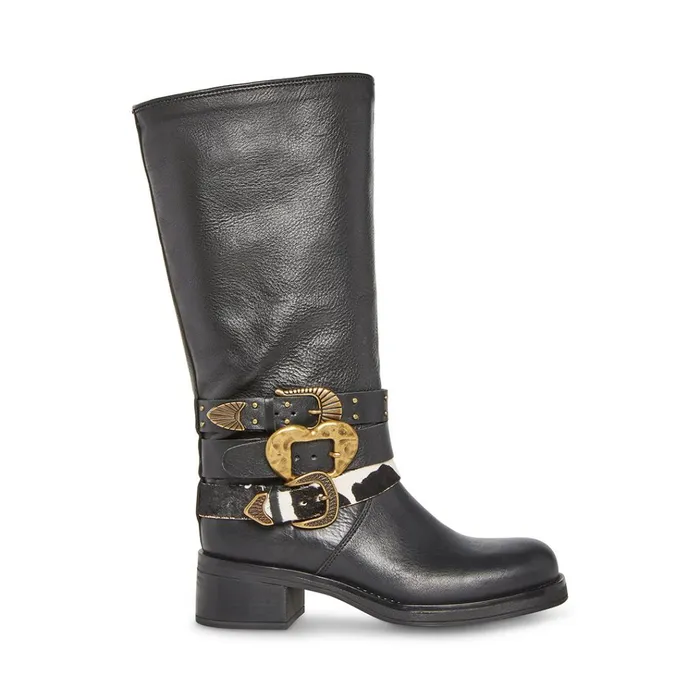 Womens Axandra Black Leather Steve Madden Boots and Booties