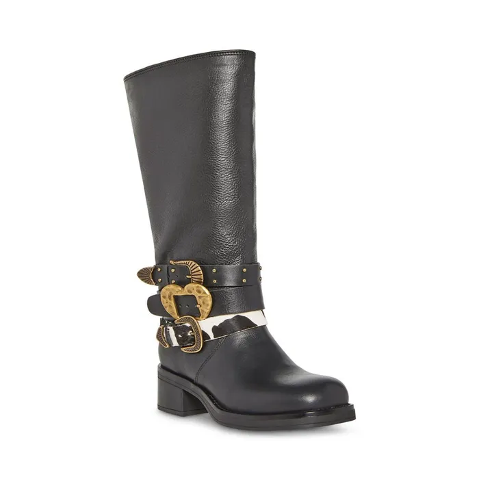 Womens Axandra Black Leather Steve Madden Boots and Booties Womens Axandra Black Leather Steve Madden Boots and Booties