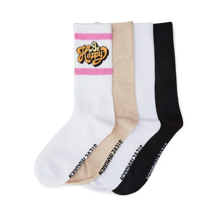 Womens Be Happy Crew Socks White Multi Steve Madden Socks and Tights