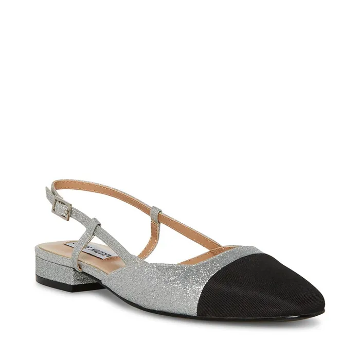 Womens Belinda Silver Glitter Steve Madden Loafers and Flats