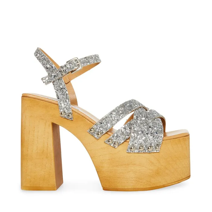 Womens Caileen Silver Glitter Steve Madden Heels