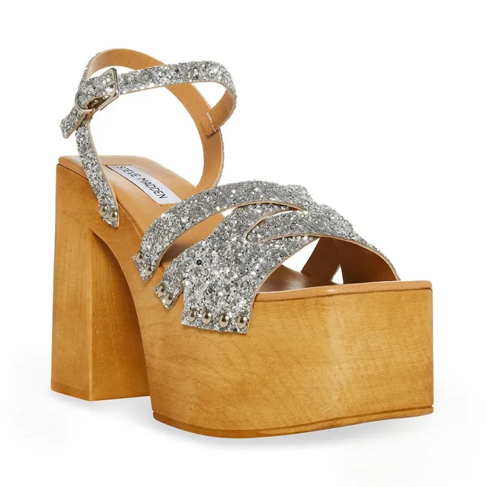 Womens Caileen Silver Glitter Steve Madden Heels