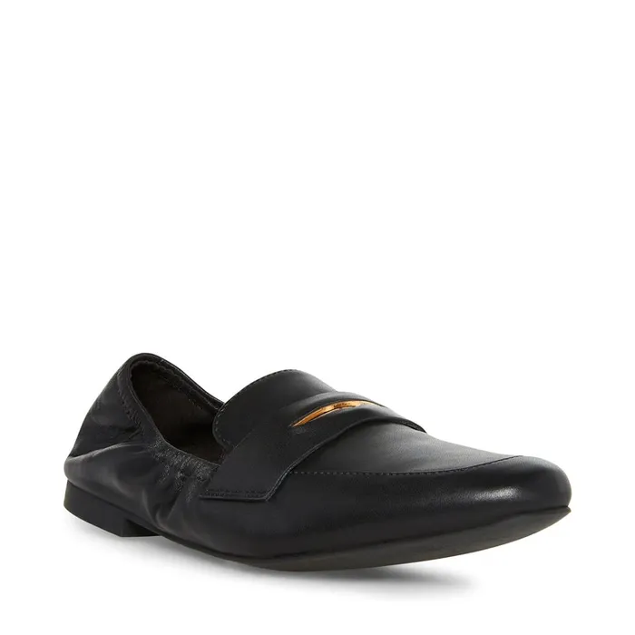 Womens Calver Black Leather Steve Madden Loafers and Flats