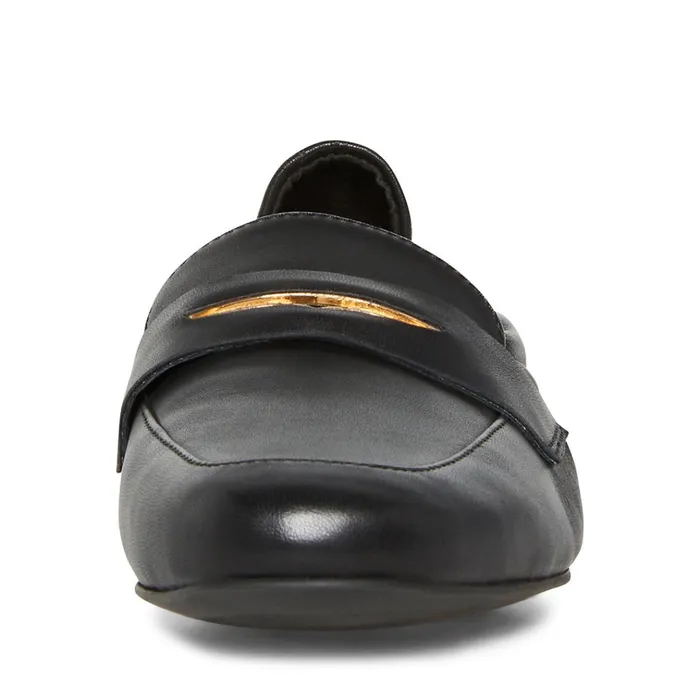 Womens Calver Black Leather Steve Madden Loafers and Flats