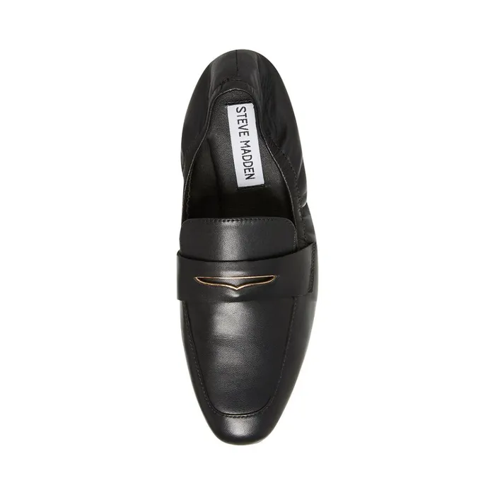 Womens Calver Black Leather Steve Madden Loafers and Flats