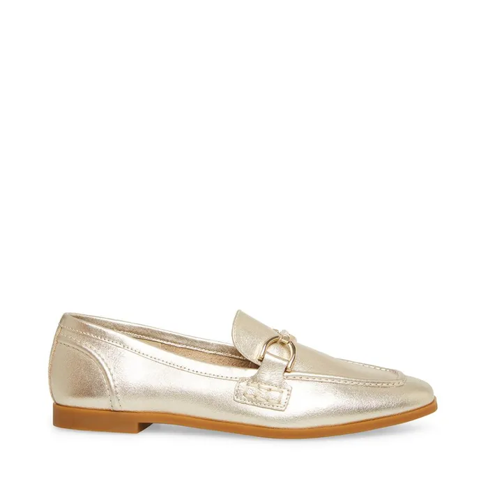 Womens Carrine Gold Leather Steve Madden Loafers and Flats