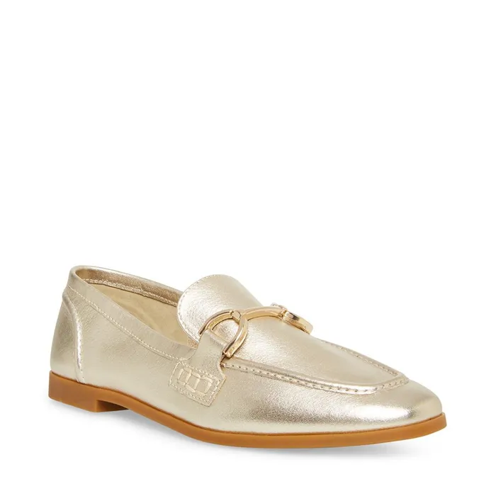 Womens Carrine Gold Leather Steve Madden Loafers and Flats