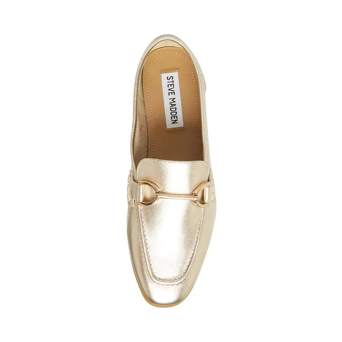 Womens Carrine Gold Leather Steve Madden Loafers and Flats