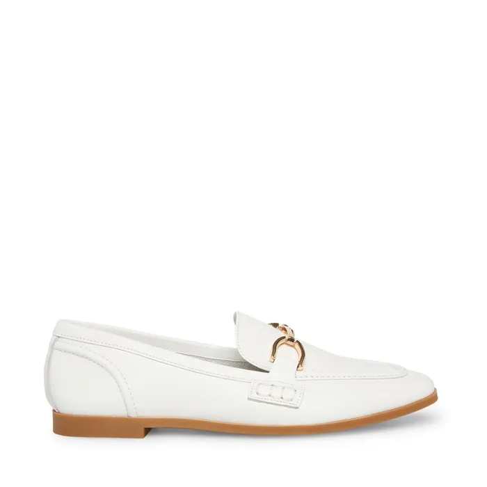 Womens Carrine White Leather Steve Madden Loafers and Flats