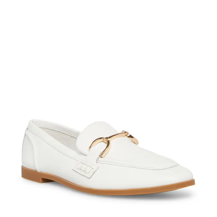 Womens Carrine White Leather Steve Madden Loafers and Flats