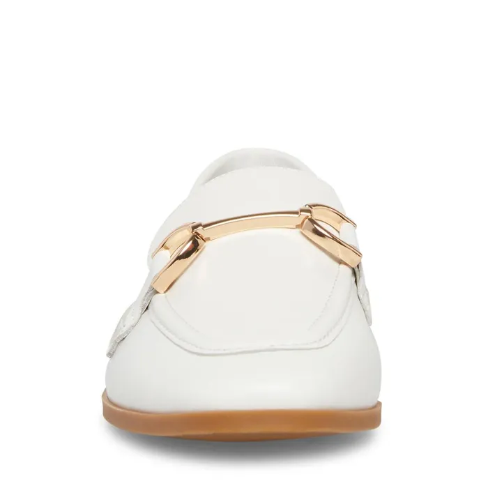 Womens Carrine White Leather Steve Madden Loafers and Flats
