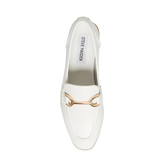 Womens Carrine White Leather Steve Madden Loafers and Flats