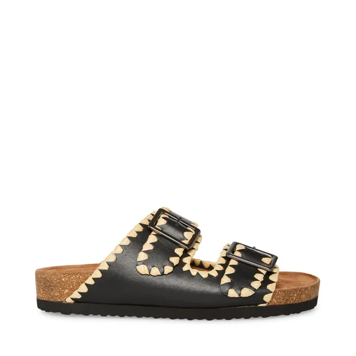 Womens Cheyanne Black Leather Steve Madden Sandals