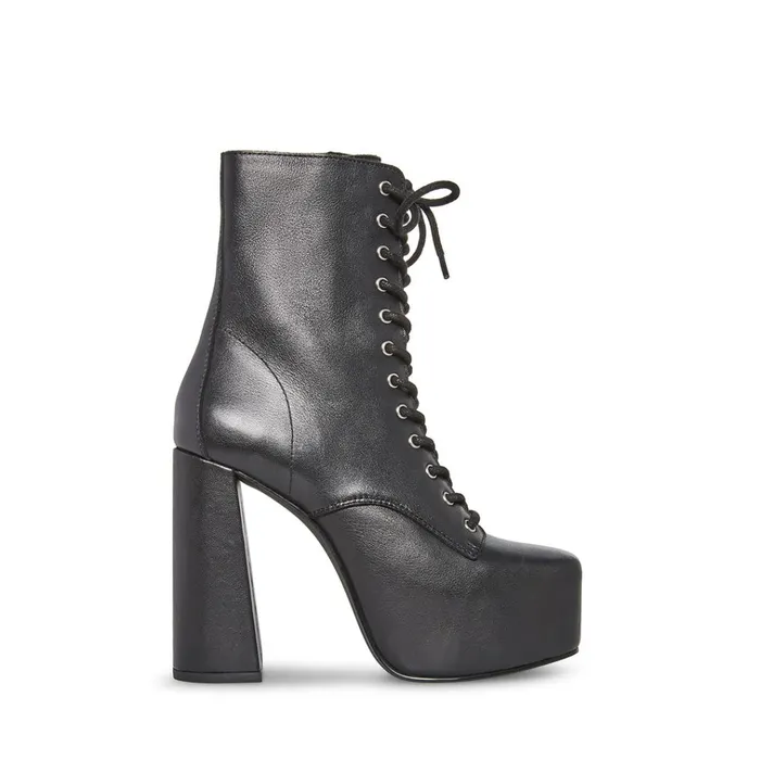 Womens Confident Black Leather Steve Madden Boots and Booties