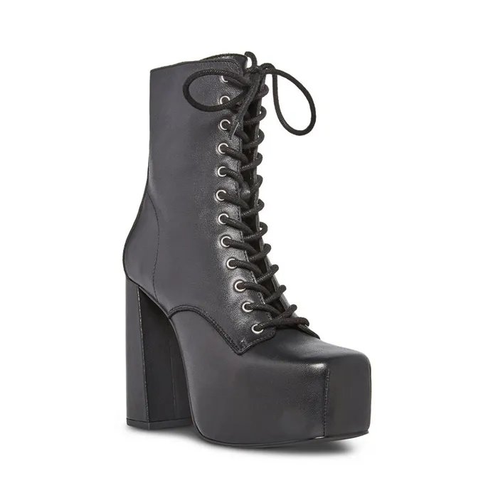 Womens Confident Black Leather Steve Madden Boots and Booties