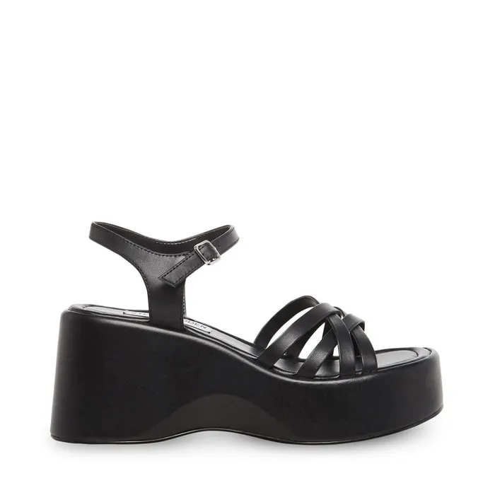 Womens Crazy30 Black Leather Steve Madden Sandals