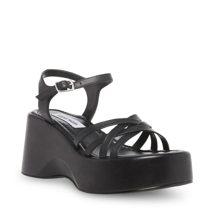 Womens Crazy30 Black Leather Steve Madden Sandals