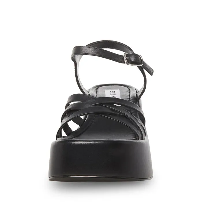 Womens Crazy30 Black Leather Steve Madden Sandals