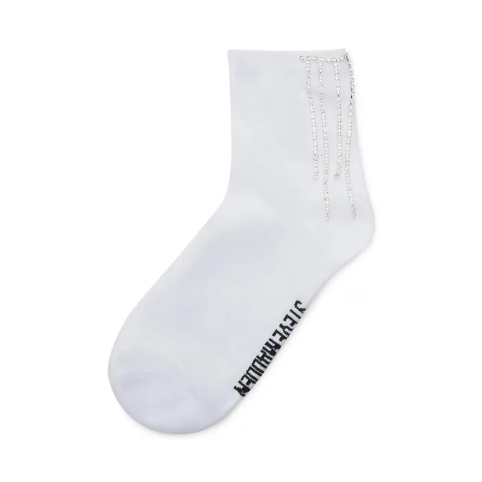 Womens Crystal Fringe Anklet Socks White Steve Madden Socks and Tights
