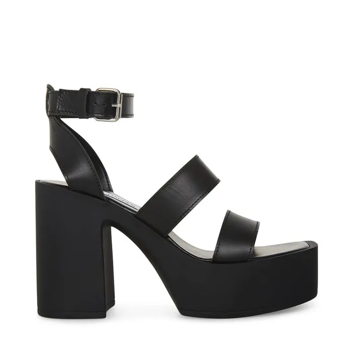 Womens Dora Black Leather Steve Madden Heels