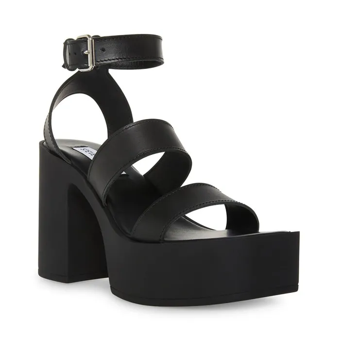 Womens Dora Black Leather Steve Madden Heels