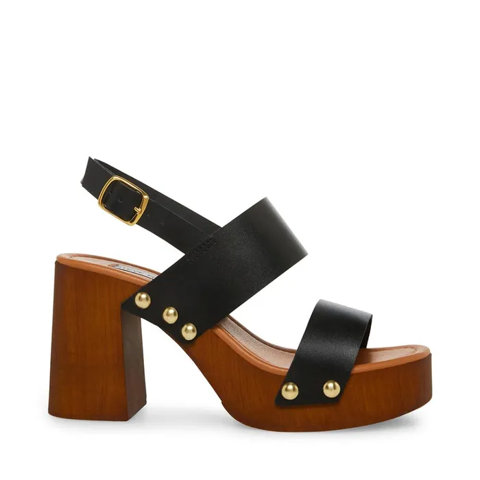 Womens Dottie Black Leather Steve Madden Heels