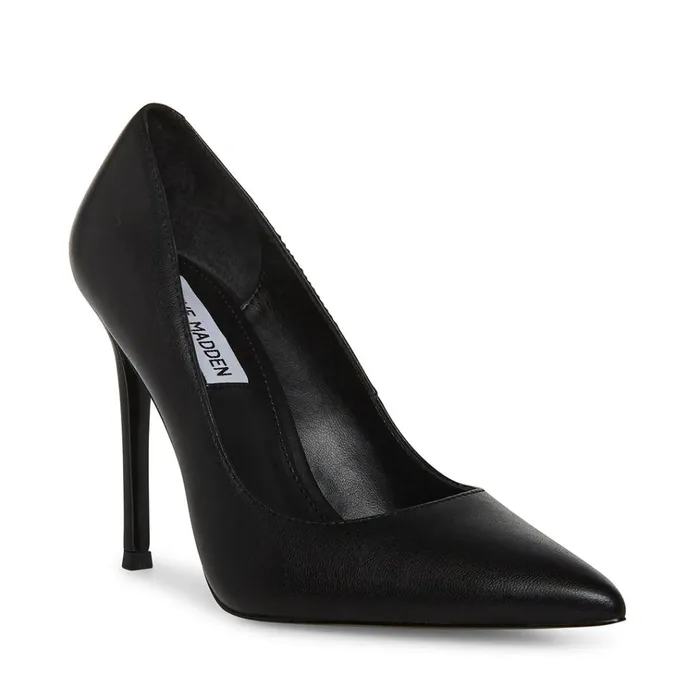 Womens Evelyn Black Leather Steve Madden Heels