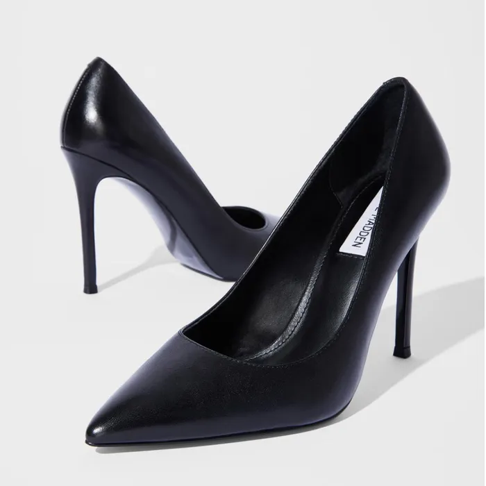 Womens Evelyn Black Leather Steve Madden Heels