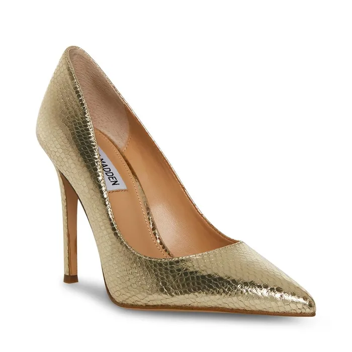 Womens Evelyn Gold Snake Steve Madden Heels