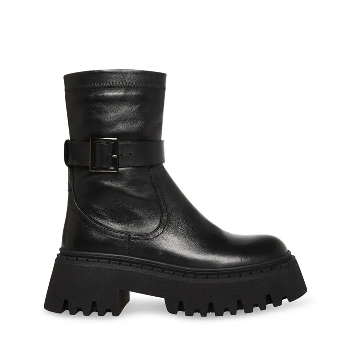 Womens Everly Black Leather Steve Madden Boots and Booties