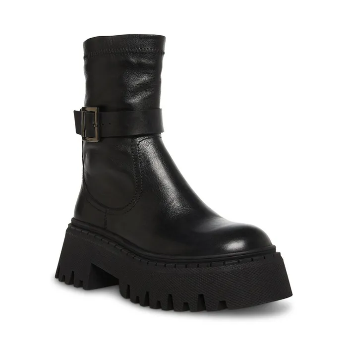 Womens Everly Black Leather Steve Madden Boots and Booties