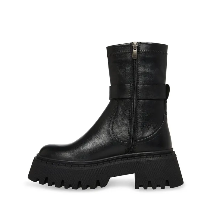 Womens Everly Black Leather Steve Madden Boots and Booties