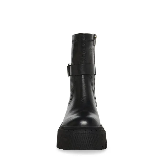 Womens Everly Black Leather Steve Madden Boots and Booties