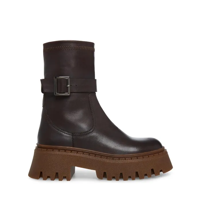 Womens Everly Brown Leather Steve Madden Boots and Booties