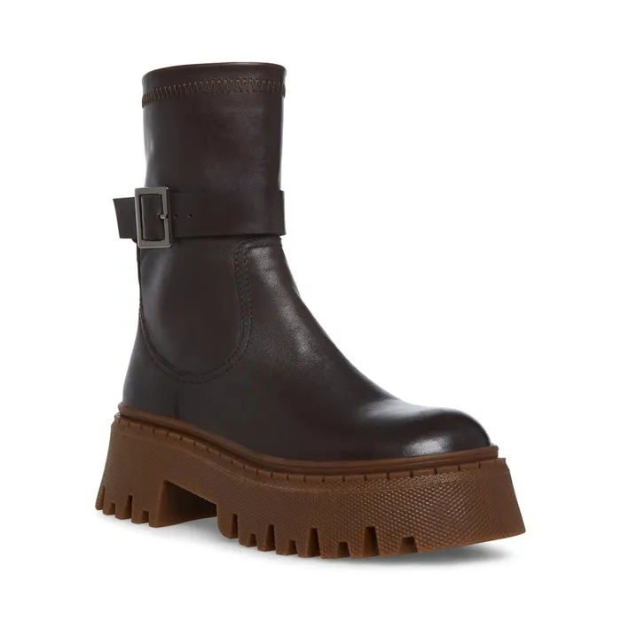 Womens Everly Brown Leather Steve Madden Boots and Booties