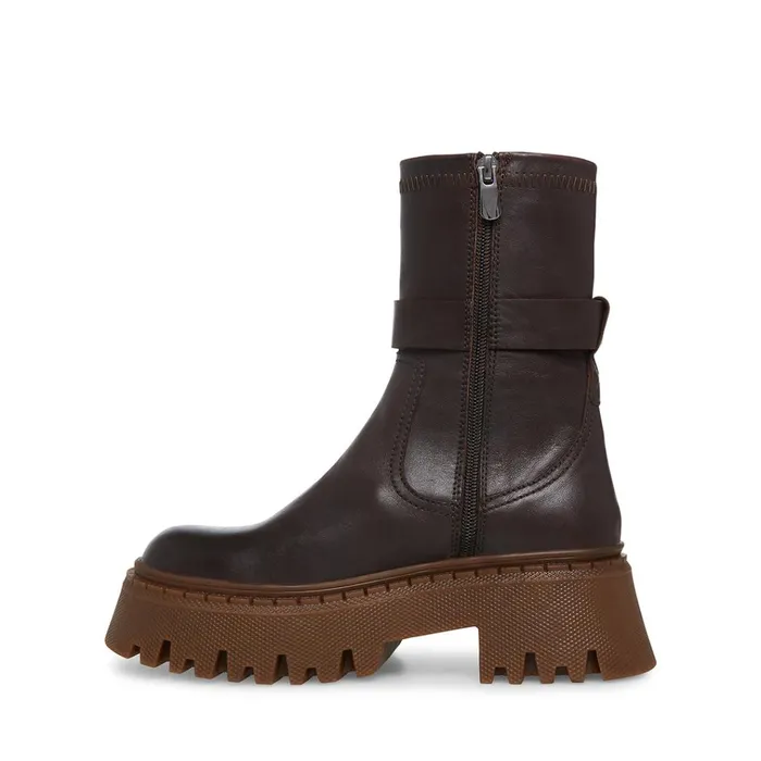 Womens Everly Brown Leather Steve Madden Boots and Booties