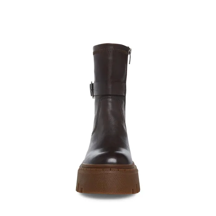 Womens Everly Brown Leather Steve Madden Boots and Booties