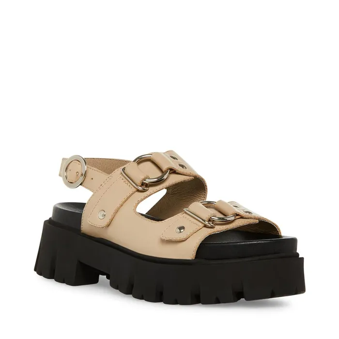 Womens Garrick Khaki Leather Steve Madden Sandals