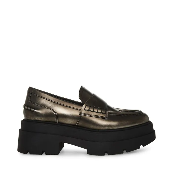 Womens Gaven Silver Leather Steve Madden Loafers and Flats