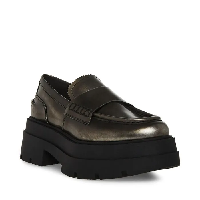 Womens Gaven Silver Leather Steve Madden Loafers and Flats