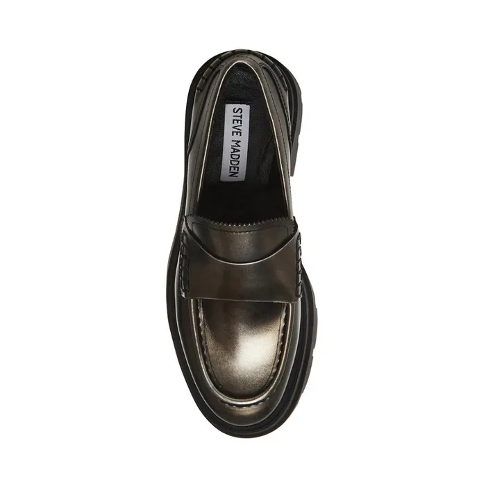 Womens Gaven Silver Leather Steve Madden Loafers and Flats