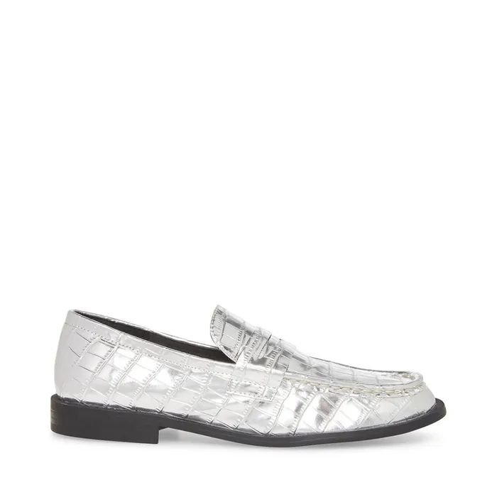 Womens Goodman Silver Crocodile Steve Madden Loafers and Flats