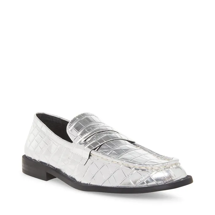 Womens Goodman Silver Crocodile Steve Madden Loafers and Flats