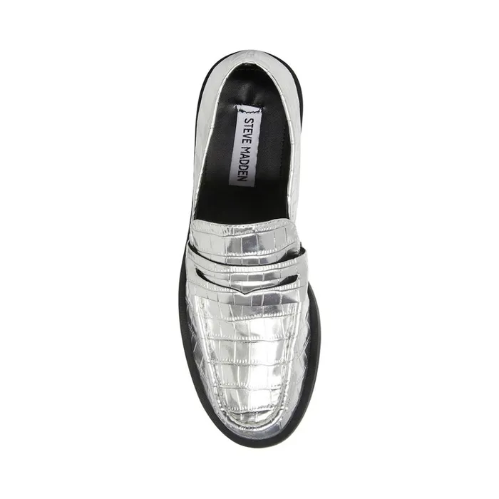 Womens Goodman Silver Crocodile Steve Madden Loafers and Flats