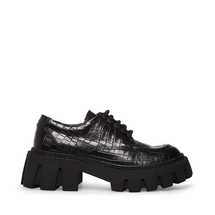 Womens Hadley Black Crocodile Steve Madden Loafers and Flats