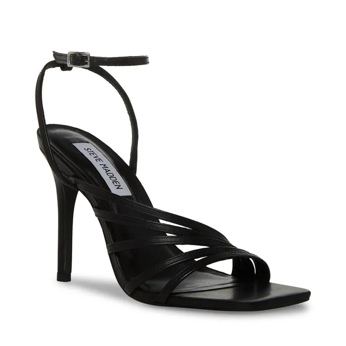 Womens Kamila Black Leather Steve Madden Heels