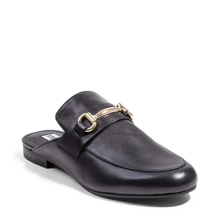 Womens Kandi Black Leather Steve Madden Loafers and Flats