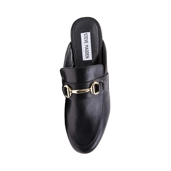 Womens Kandi Black Leather Steve Madden Loafers and Flats