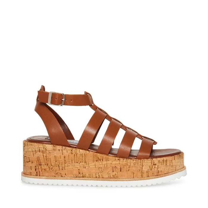 Womens Kaydee Cognac Leather Steve Madden Sandals